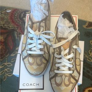 Women's Coach Signature C Beige and Brown Sneakers